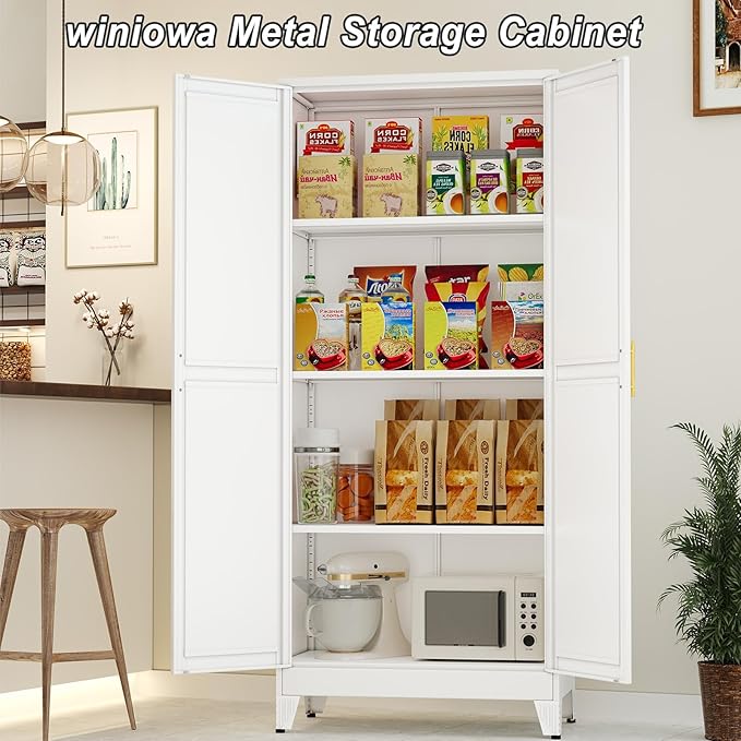 Metal Pantry Cabinet with 2 Doors and Adjustable Shelves - Image 5