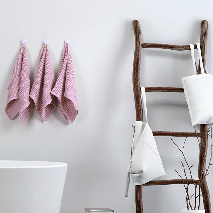 PÜSKÜL Organic Waffle Kitchen Towel 100% Turkish Cotton Set of 3 Pink - Image 6