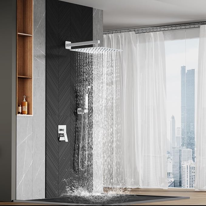 SR SUN RISE Polished Chrome Square Rainfall Shower Head and Handle Set - Image 9