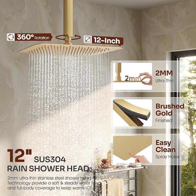 Ceiling Mount Shower System, High-Pressure Showerheads Set - Image 3
