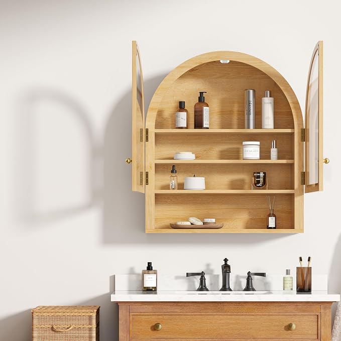Large Arched Wall Cabinet with Acrylic Door, Large Wooden Wall Mounted Bathroom - Image 5