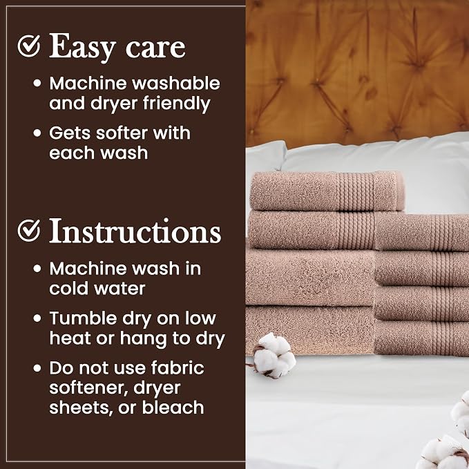 HALLEY Turkish Cotton Towels 2 Bath Towels 2 Hand Towels 4 Washcloths, Super - Image 3