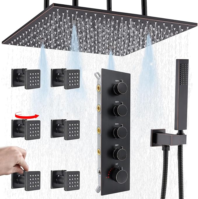 Ceiling Rain Shower Systemwith on-off Full Body Jets, Oil Rubbed Bronze by NPYSVSSS