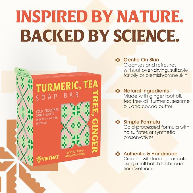 Turmeric, Tea Tree & Ginger Luxurious Natural Soap Bar | Gentle Exfoliation & - Image 7