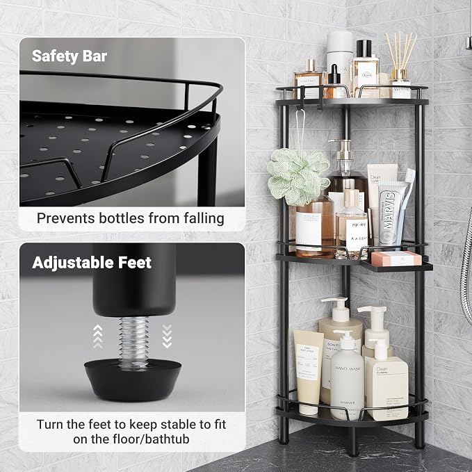 ELYKEN Corner Shower Caddy Standing, 3 Tier Rustproof Metal Shower Organizer - Image 5