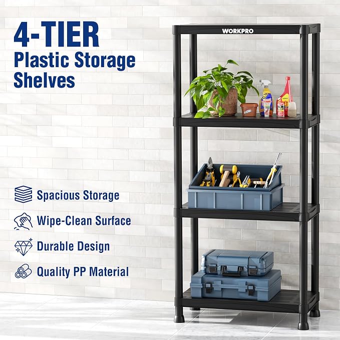 WORKPRO 4-Tier Plastic Storage Shelves, 400lb Capacity Shelving Unit, 51.4" H x - Image 4