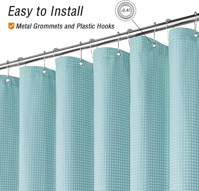Gibelle Long Shower Curtain 72 x 78, Tall Waffle Weave Textured Fabric Shower - Image 4