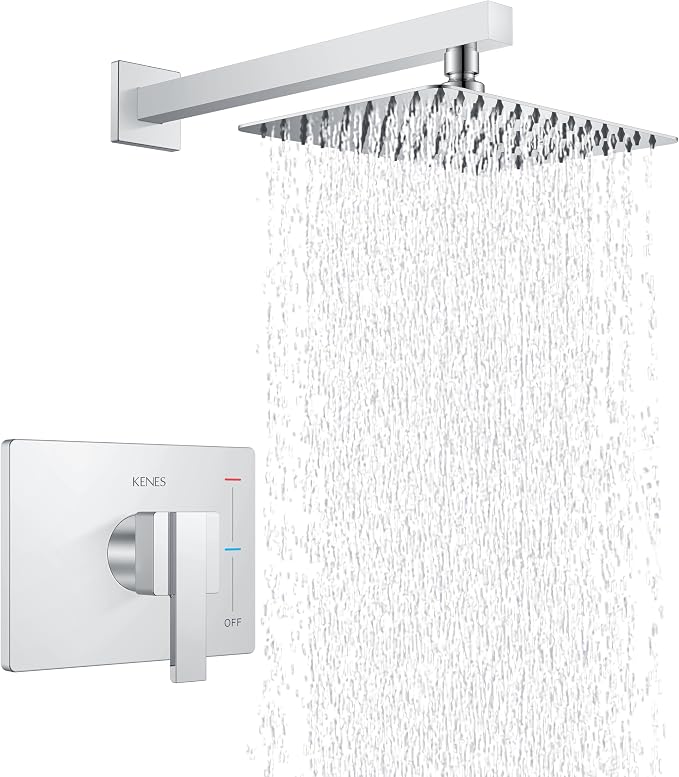 KENES Modern Polished Chrome 10-Inch Shower Head and Handle Set, Square Shower by KENESBathroomKitchen