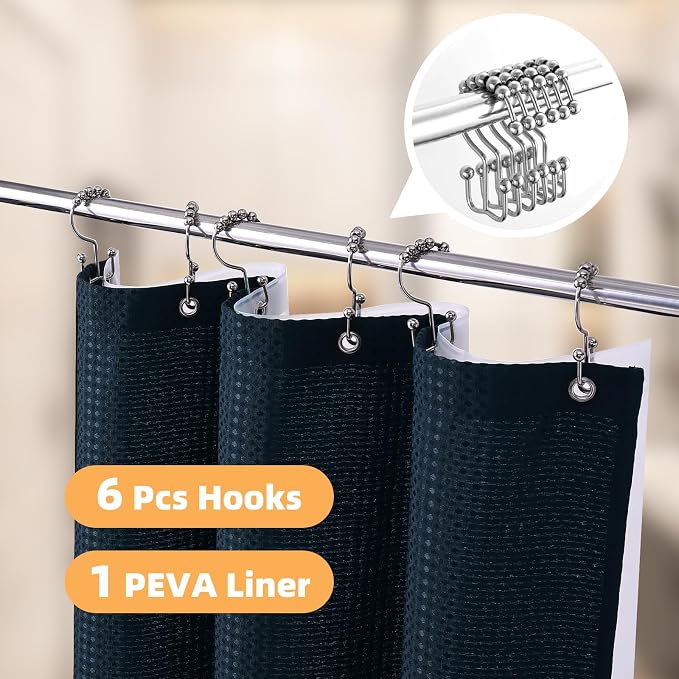 LaCyan 3 in 1 Waterproof Waffle Weave Shower Curtain and Clear Liner Set - Image 2