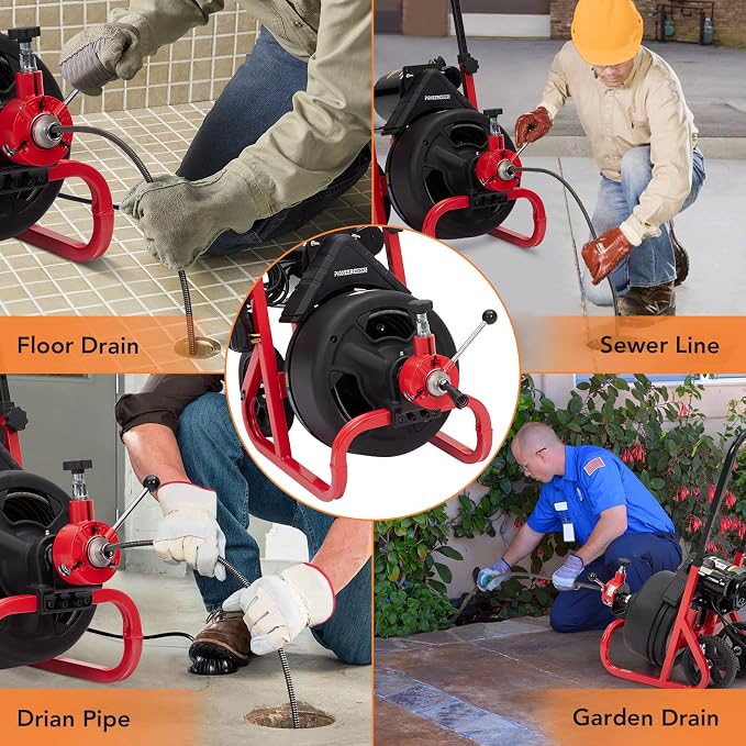 Heavy Duty Electric Drain Cleaner Machine, 100 Ft x 3/8 Inch Sewer Snake - Image 2