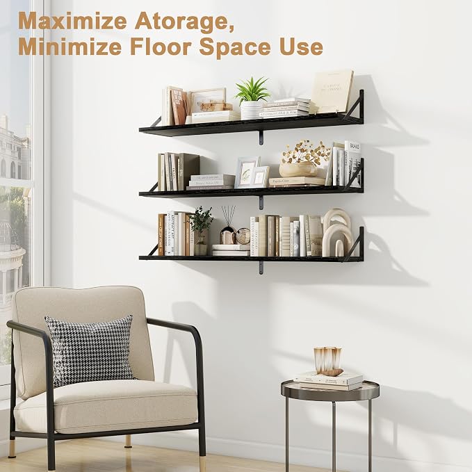 Fun Memories Long Wall Shelves for Bedroom, Rustic Wood Display Shelf for Home - Image 3