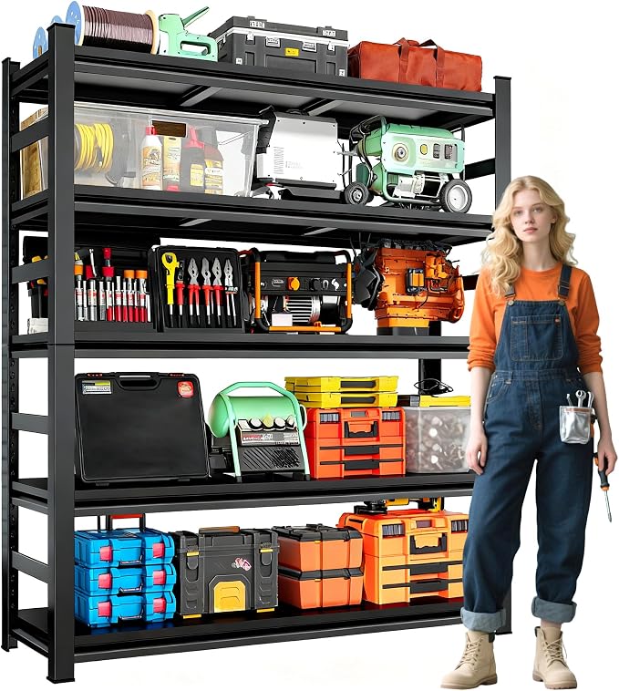 Heavy Duty Metal Garage Shelving, 5-Tier Adjustable Shelves, Steel Storage Rack by Buynow