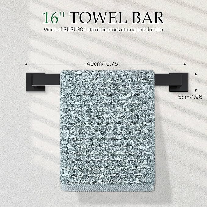 Matte Black Bathroom Hardware Accessories Set 5-Pieces Black Towel Bar Set - Image 2