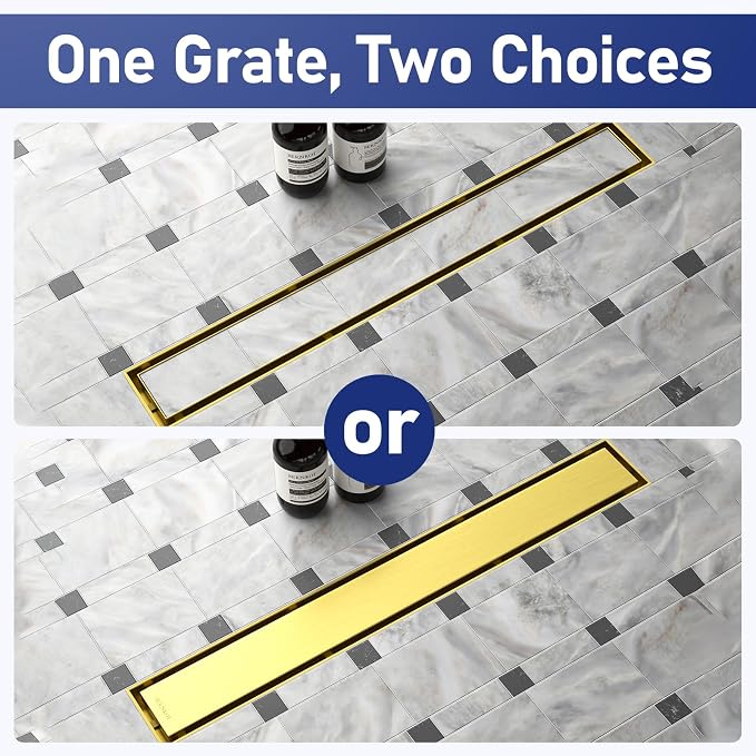 Linear Shower Drain 18", Brushed Gold Floor Drain - Image 2