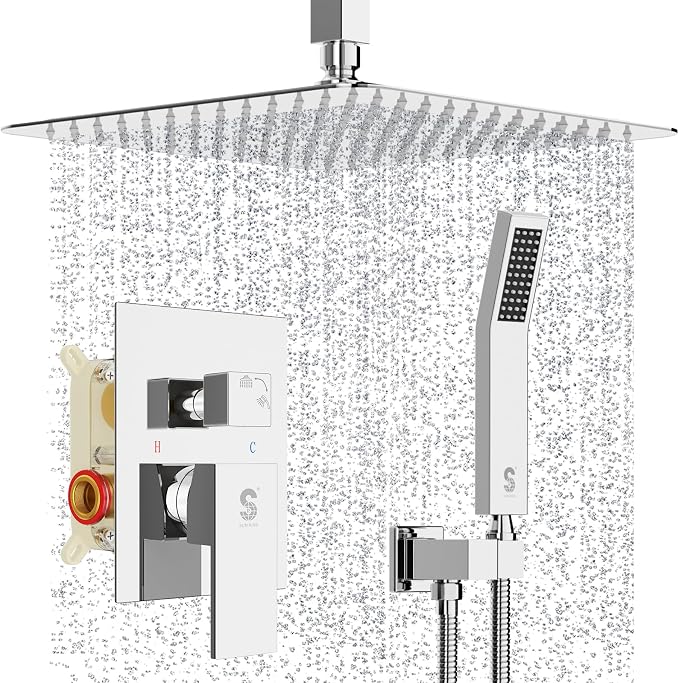 SR SUN RISE 12 Inch Ceiling Mounted Shower System Rain Mixer Combo Set Rainfall by SRSUNRISE