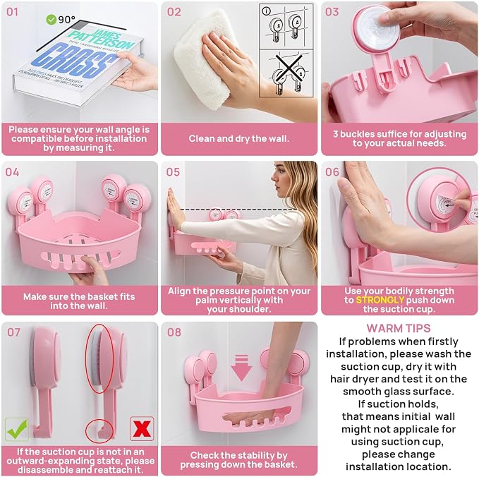 LEVERLOC Corner Shower Caddy Suction Cup, Shower Caddy Basket Powerful Suction - Image 6