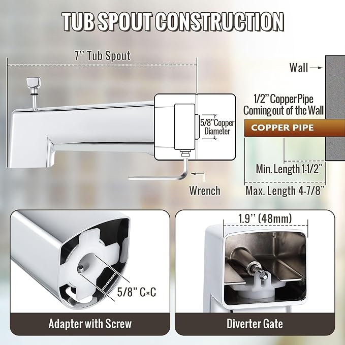 Enhon 7 Inch Slip on Tub Spout - Image 3