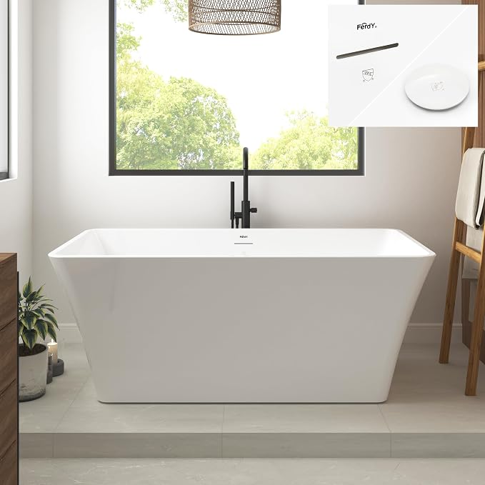 FerdY Sentosa 59" Acrylic Freestanding Bathtub, Contemporary Design Soaking Tub by FerdY