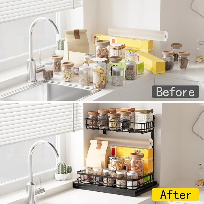 Under Sink Organizer, Adjustable Height Pull-Out Kitchen Storage Organization - Image 5