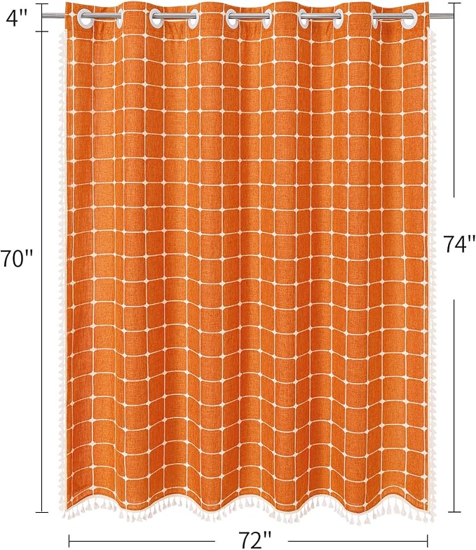 MitoVilla No Hooks Needed Orange Boho Shower Curtain - Image 7