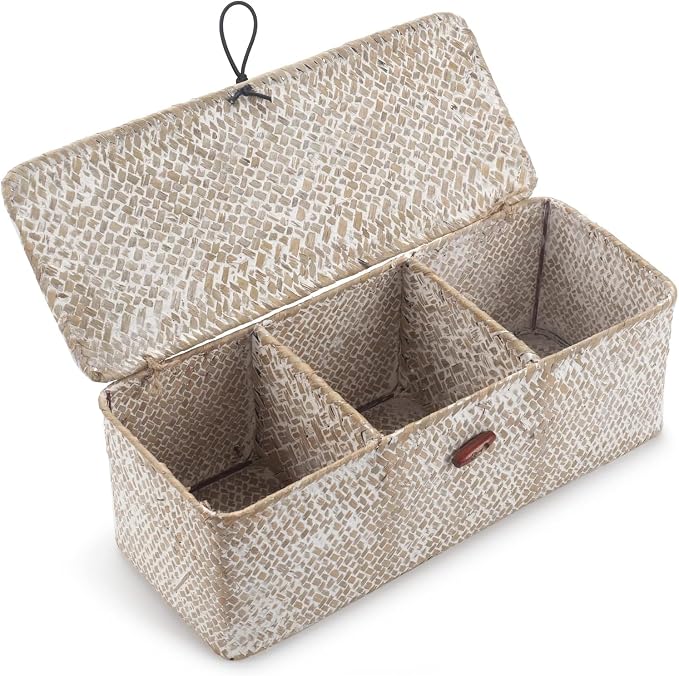 3 Section Seagrass Storage Basket, Handmade Shelf Baskets by DOKOT