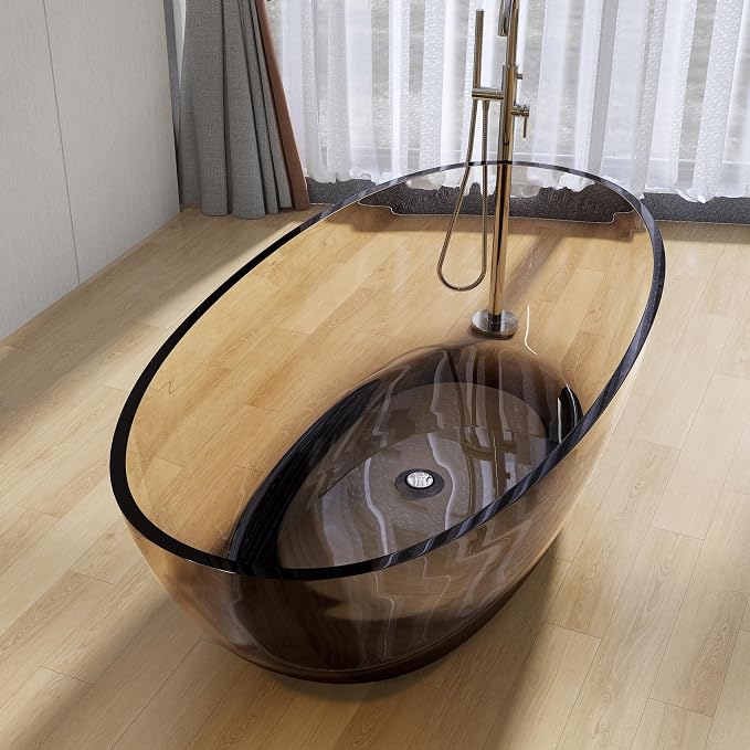 Stone Resin Freestanding Bathtub 71", Elegant Oval Shape Soaking Tub, Solid - Image 3