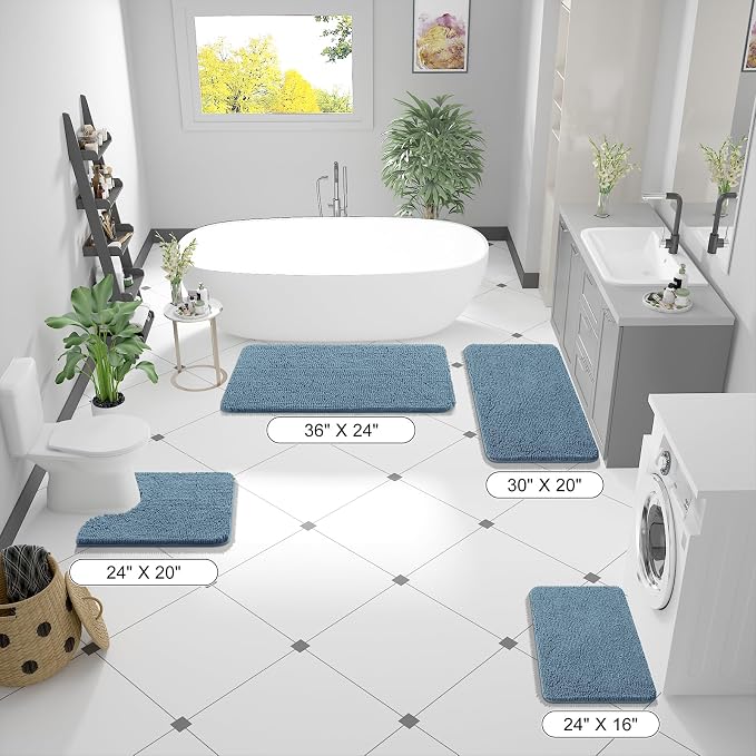 OLANLY Bathroom Rugs 59x20, Extra Soft Absorbent Chenille Bath Rugs, Rubber - Image 2