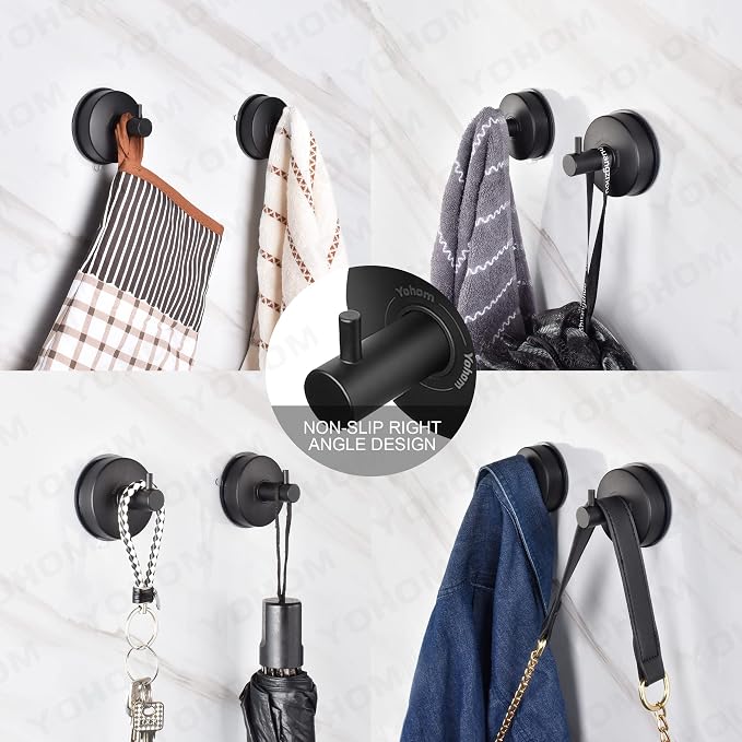 YOHOM Suction Cup Hooks Shower Towel Holder Stainless Steel Vacuum Bathroom - Image 5