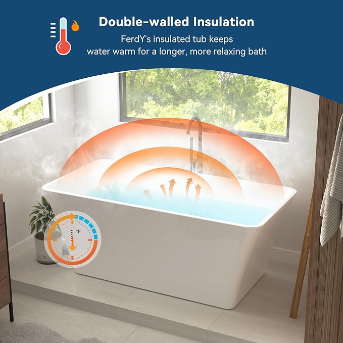 FerdY Sentosa 59" Acrylic Freestanding Bathtub, Contemporary Design Soaking Tub - Image 2