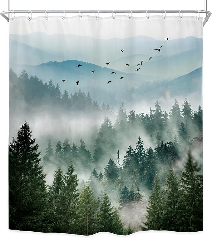 Riyidecor Green Mountain Shower Curtain 72Wx84H Inch Extra Long Nature Scenery - Image 8