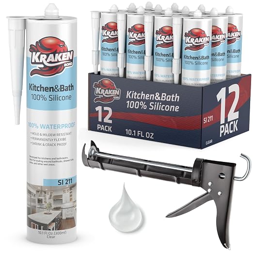 Kraken Bond Premium Kitchen and Bathroom Silicone Caulk Clear by KRAKENBOND