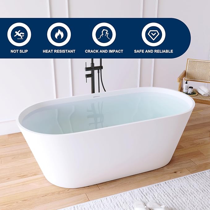 63'' Freestanding Solid Surface Resin Stone Bathtub, Freestanding Tub, - Image 7