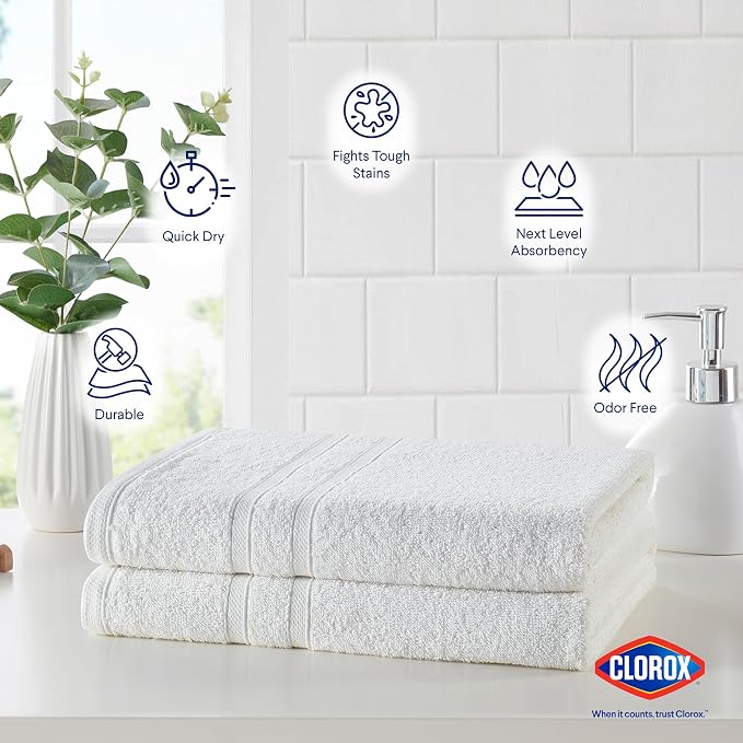 CLOROX Bleach Friendly Towels, Quick Dry, 100% Cotton Bath Towels, Highly - Image 4