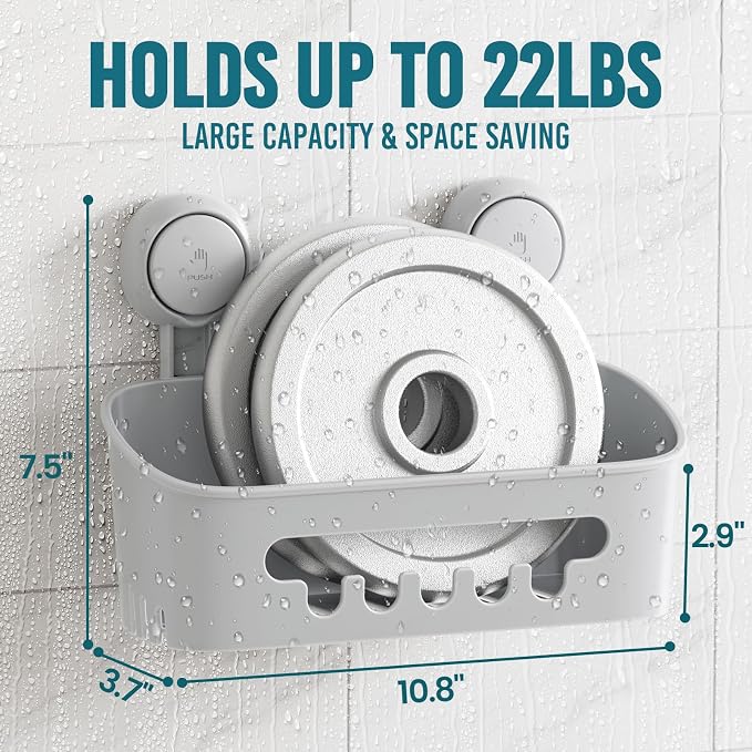 TAILI Shower Caddy Suction Cup, Heavy Duty Bathroom Organizer, Removable Shelves - Image 3
