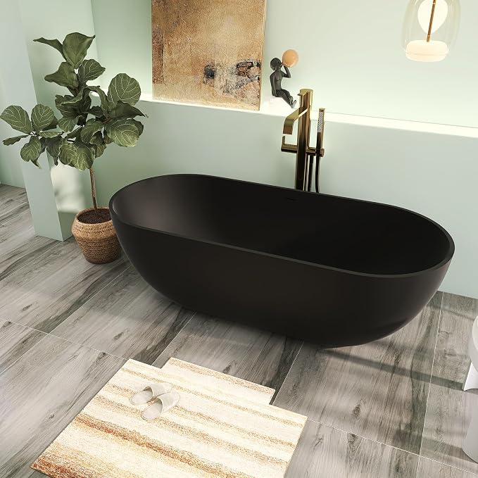 69" Premium Solid Surface Freestanding Bathtub, Upgraded Stone Resin Tub - Image 3