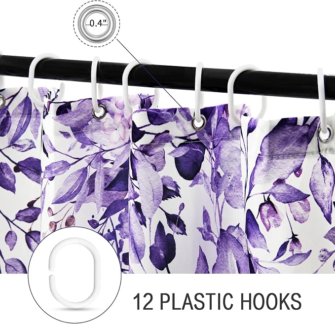 Gibelle Purple Eucalyptus Shower Curtain, Watercolor Plant Leaves - Image 5