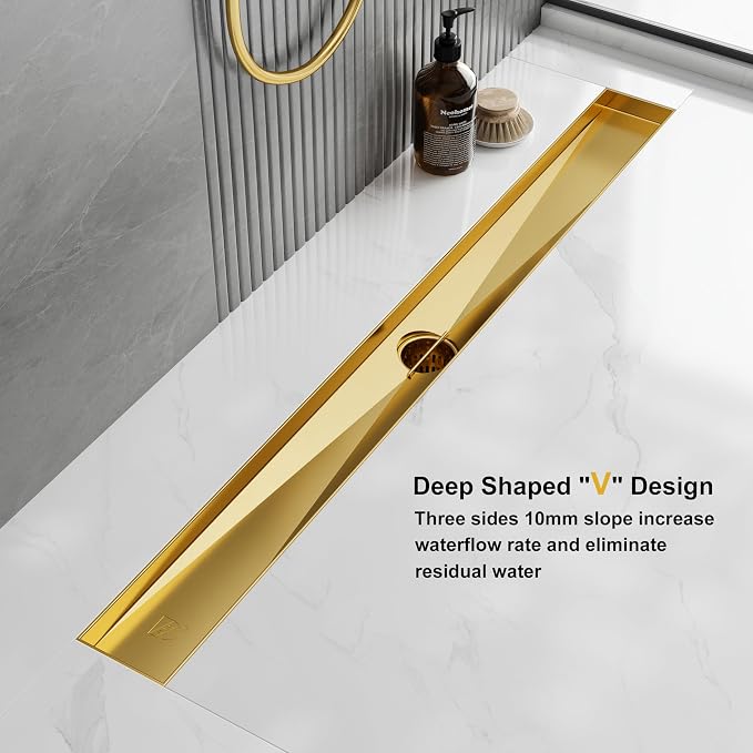 Neodrain 24-in Brushed Brass Rectangular Linear Shower Drain - Image 3