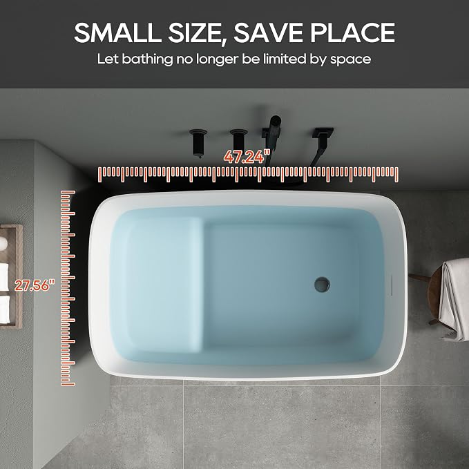 SJ Star&Jane 47" Solid Surface Freestanding Bathtub Japanese Soaking Tub Stone - Image 6