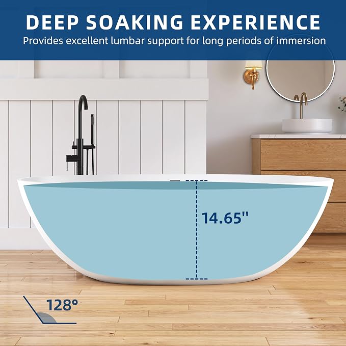 71'' Freestanding Solid Surface Resin Stone Bathtub, Freestanding Tub, - Image 8