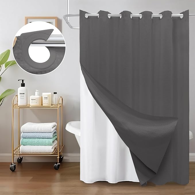 Inhousolu No Hook Waffle Weave Shower Curtain - Image 8