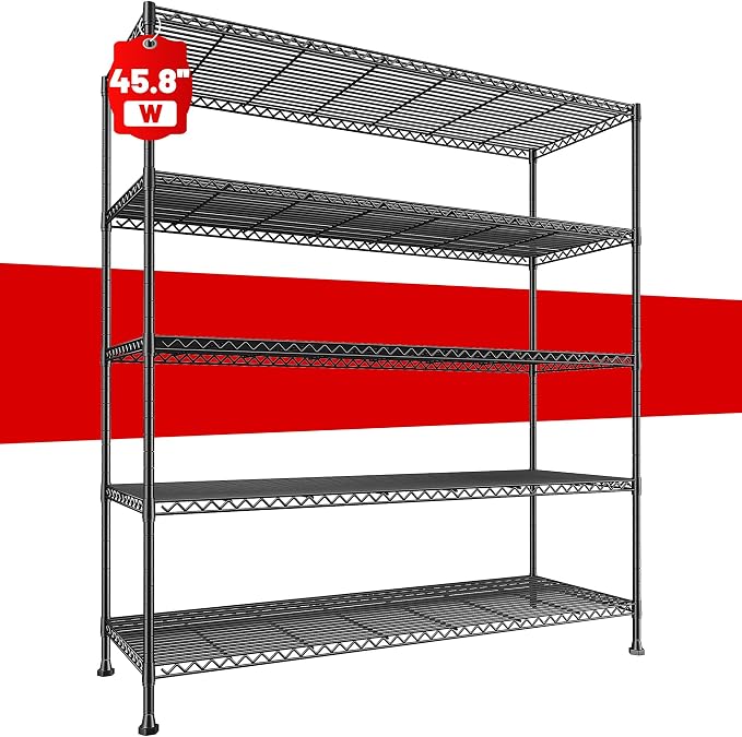 REIBII 45.8“W Metal Shelving Storage Shelves, 5-Tier Wire Shelving Unit by REIBII