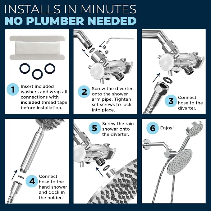 HammerHead Showers® Solid Metal Dual Shower Head Combo – CHROME – 8 Inch - Image 4