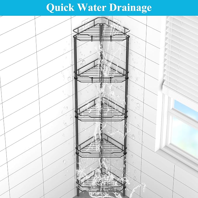 5 Tier Floor Standing Corner Shower Caddy Organizer Shelf - Image 6