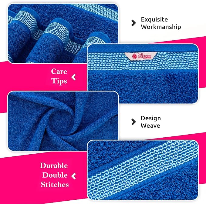 CASA COPENHAGEN Solitaire 6 Pieces Towel Set- Electric Blue, 600 GSM 2 Bath - Image 2