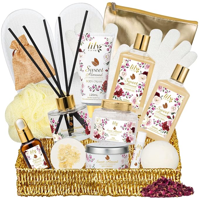Christmas Spa Gift Basket Set for Women 17-Piece Almond Luxury Spa Gift Set by LILYROY