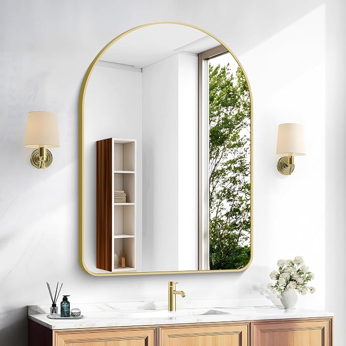 Arched Bathroom Mirror, Wall Mounted Mirror, Vanity Wall Mirror Metal Frame by GLASHOM