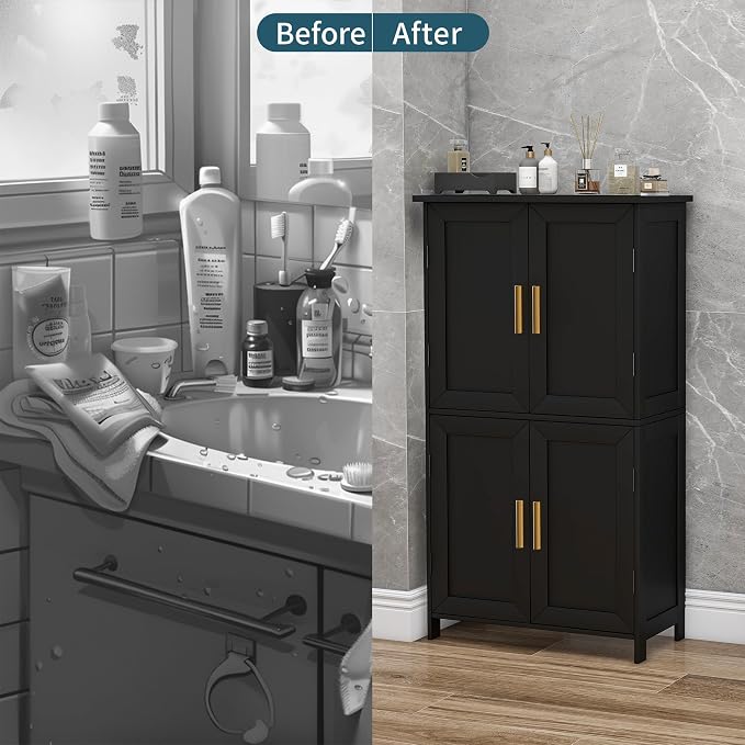 Bathroom Storage Floor Cabinet Freestanding Organizer - Image 4