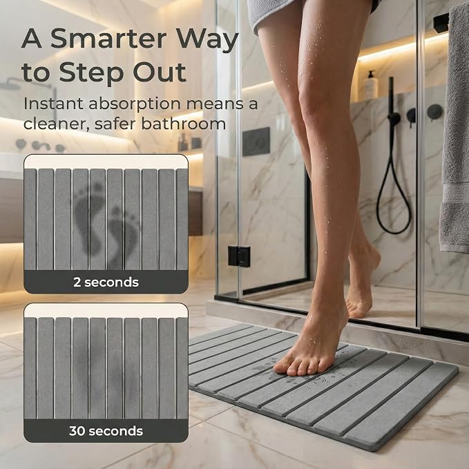 Stone Bath Mat | Extra Large 23.6 X 15.5 Foldable Diatomaceous Earth | Quick - Image 3