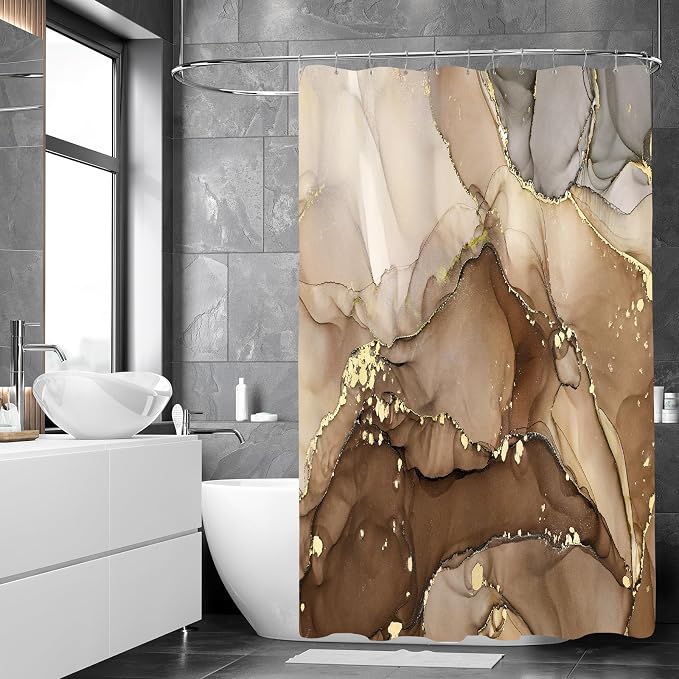 Extra Long Shower Curtain 72 x 96 Inch, Modern Luxury Art Ink Fabric Shower - Image 3