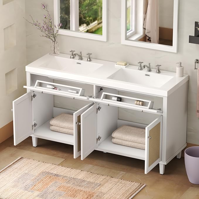 60" Bathroom Vanity with SMC Double Sink, Modern Large Storage Space with 2 - Image 3